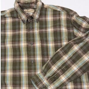 RuffHewn Plaid Button Down Shirt Mens Large Olive Green Cotton Casual
